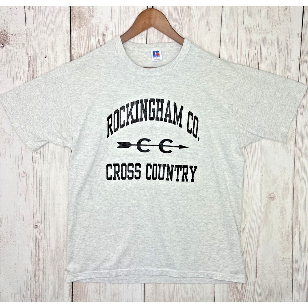 VTG Russell Athletic Gray Single Stitch Rockingham CO. Cross Country Men's L EXC